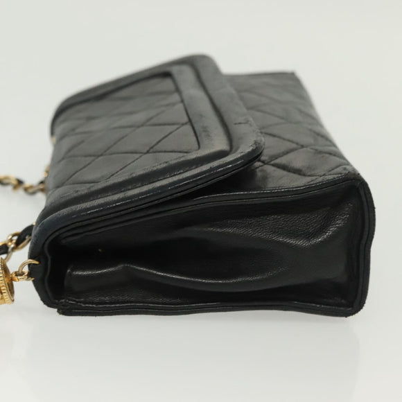CHANEL Matelasse Chain Shoulder Bag Lamb Skin Black Gold CC Auth yk19087