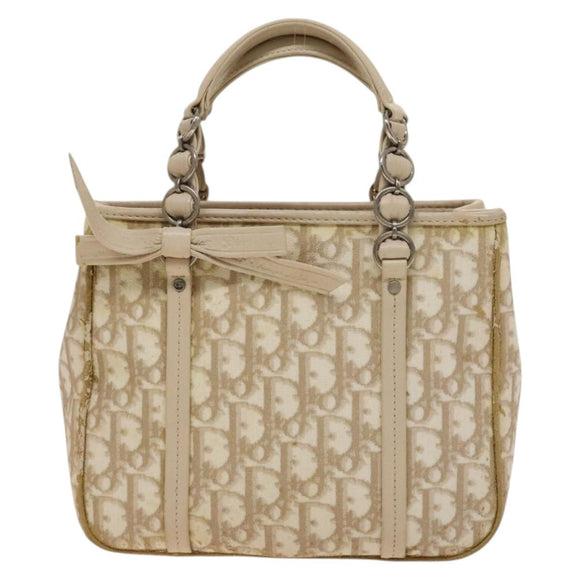 Christian Dior Trotter Canvas Romantic Chain Bag PVC Beige Silver Auth yk19092