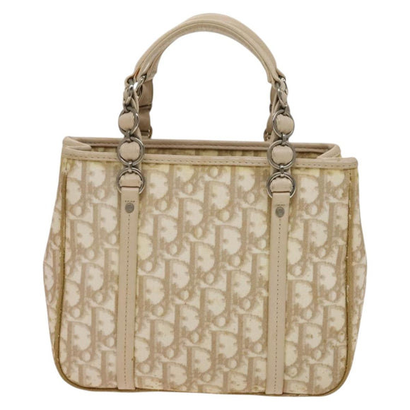 Christian Dior Trotter Canvas Romantic Chain Bag PVC Beige Silver Auth yk19092