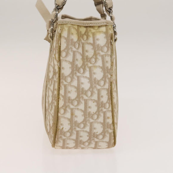 Christian Dior Trotter Canvas Romantic Chain Bag PVC Beige Silver Auth yk19092