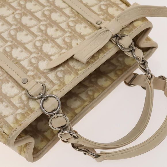 Christian Dior Trotter Canvas Romantic Chain Bag PVC Beige Silver Auth yk19092