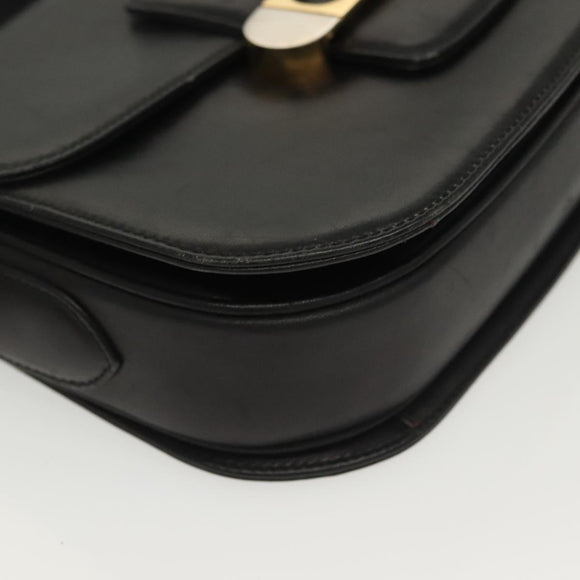 CELINE Horse Carriage Shoulder Bag Leather Black Gold Auth yk19109