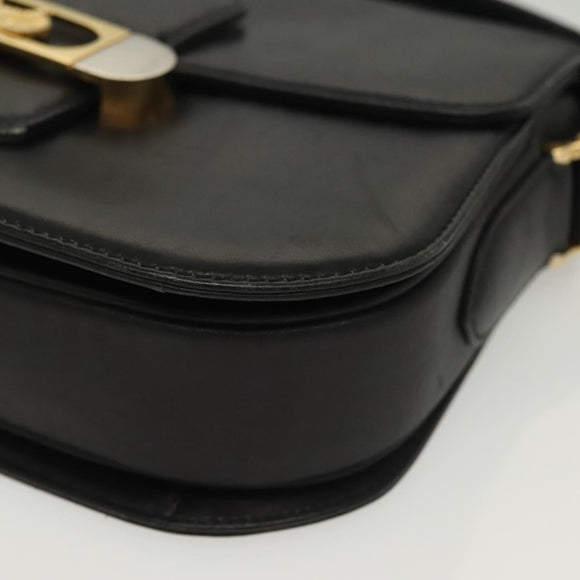CELINE Horse Carriage Shoulder Bag Leather Black Gold Auth yk19109