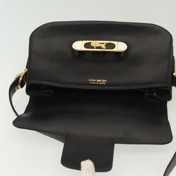 CELINE Horse Carriage Shoulder Bag Leather Black Gold Auth yk19109