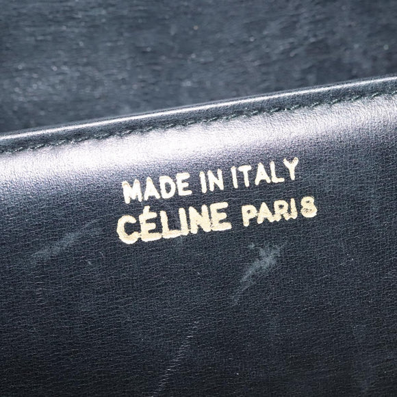 CELINE Horse Carriage Shoulder Bag Leather Black Gold Auth yk19109