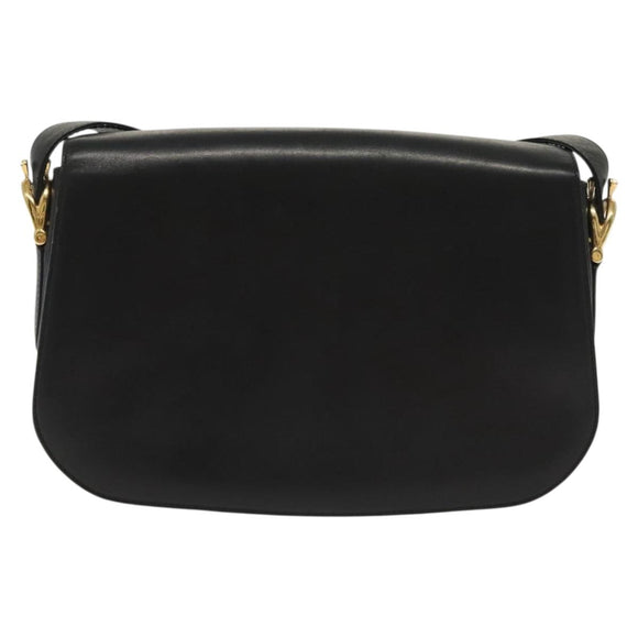 CELINE Horse Carriage Shoulder Bag Leather Black Gold Auth yk19109