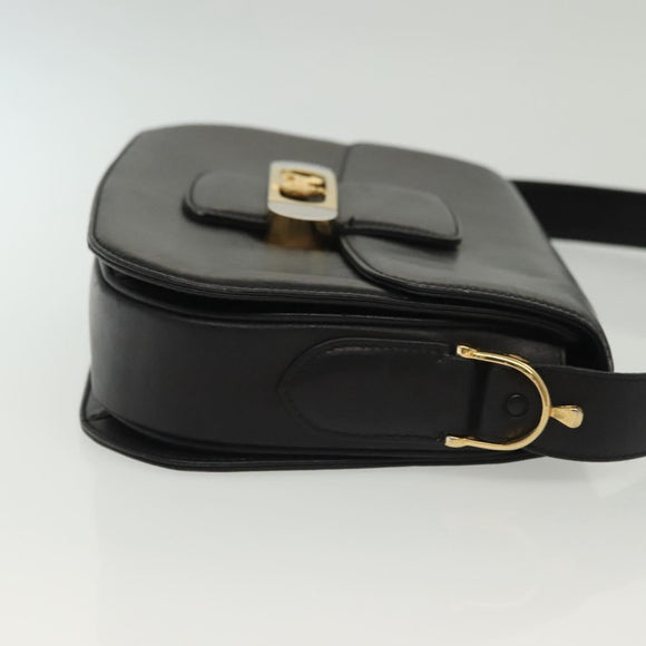 CELINE Horse Carriage Shoulder Bag Leather Black Gold Auth yk19109