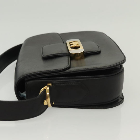 CELINE Horse Carriage Shoulder Bag Leather Black Gold Auth yk19109