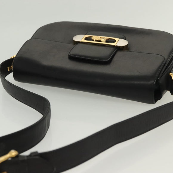 CELINE Horse Carriage Shoulder Bag Leather Black Gold Auth yk19109