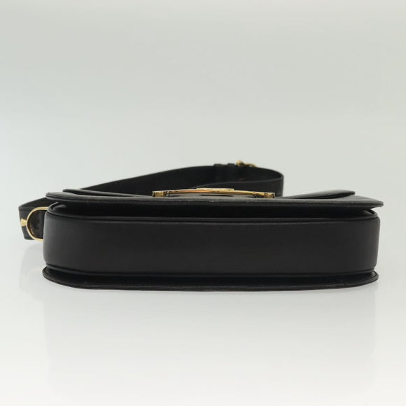 CELINE Horse Carriage Shoulder Bag Leather Black Gold Auth yk19109