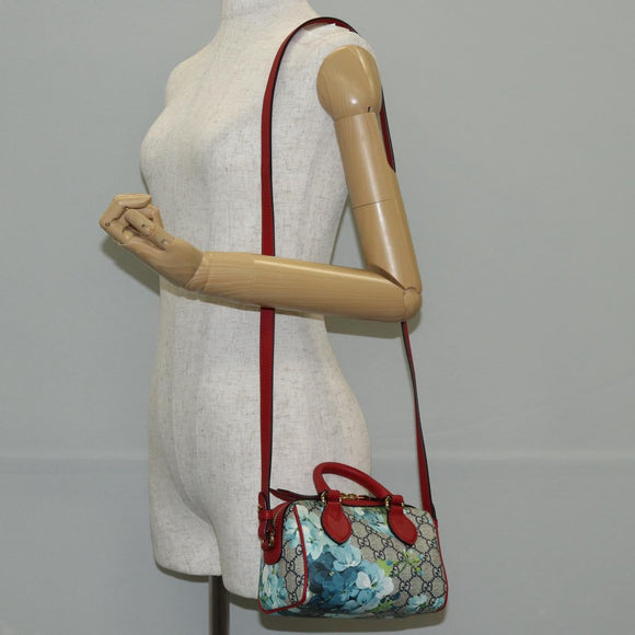 GUCCI GG Supreme Blooms Boston Bag PVC Outlet 2way Red Gold 546312 Auth yk19119AM