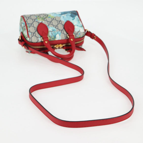 GUCCI GG Supreme Blooms Boston Bag PVC Outlet 2way Red Gold 546312 Auth yk19119AM