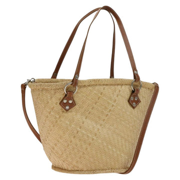 BURBERRY Blue Label Tote Bag Straw 2way Beige Silver Auth yk19134