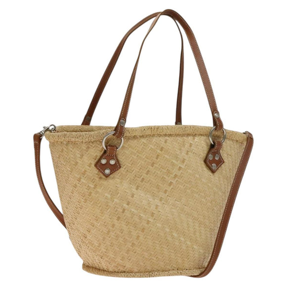 BURBERRY Blue Label Tote Bag Straw 2way Beige Silver Auth yk19134