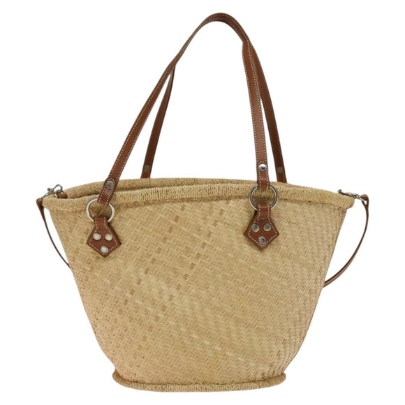 BURBERRY Blue Label Tote Bag Straw 2way Beige Silver Auth yk19134