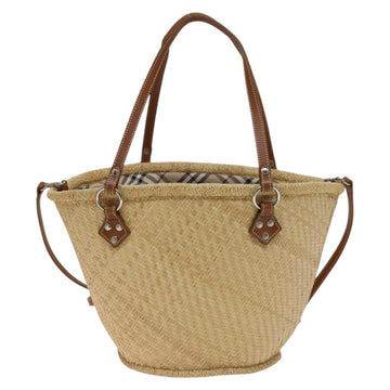 BURBERRY Blue Label Tote Bag Straw 2way Beige Silver Auth yk19134 - 0
