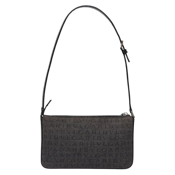 BVLGARI Logo Mania Shoulder Bag Canvas Black Silver Auth yk19146