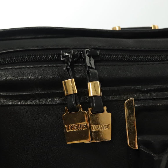 LOEWE Anagram Amazona 40 Hand Bag Leather Gold Black Auth yk19161