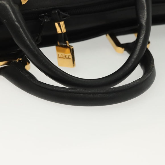 LOEWE Anagram Amazona 40 Hand Bag Leather Gold Black Auth yk19161