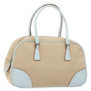 PRADA Hand Bag Canvas Beige Silver Auth yk19198-1
