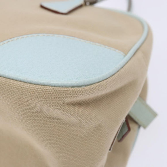 PRADA Hand Bag Canvas Beige Silver Auth yk19198