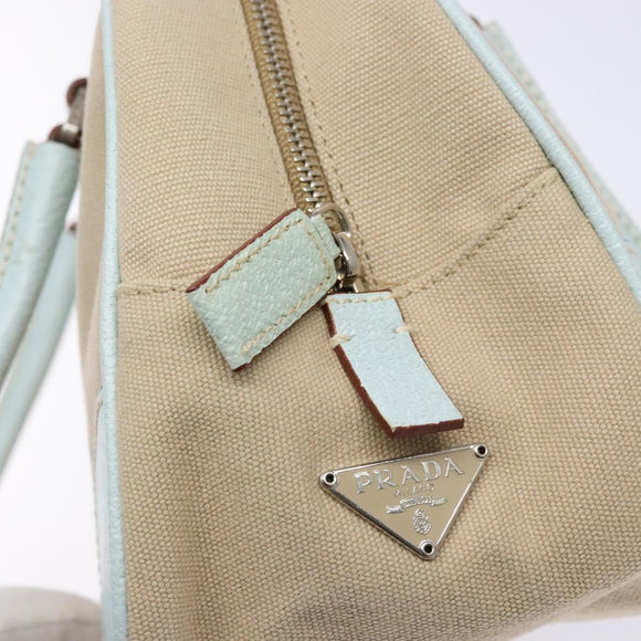 PRADA Hand Bag Canvas Beige Silver Auth yk19198