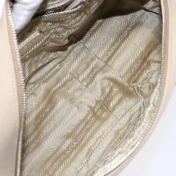 PRADA Hand Bag Canvas Beige Silver Auth yk19198