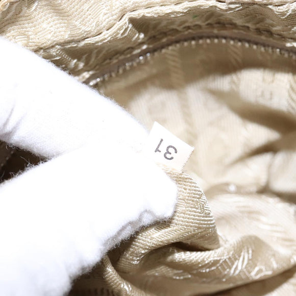 PRADA Hand Bag Canvas Beige Silver Auth yk19198