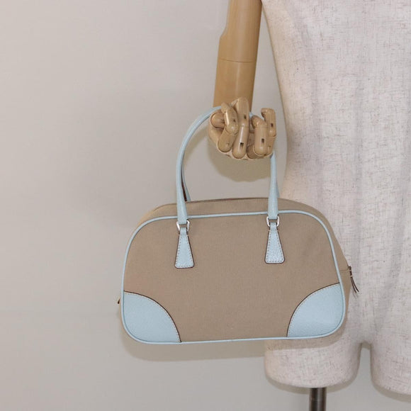 PRADA Hand Bag Canvas Beige Silver Auth yk19198