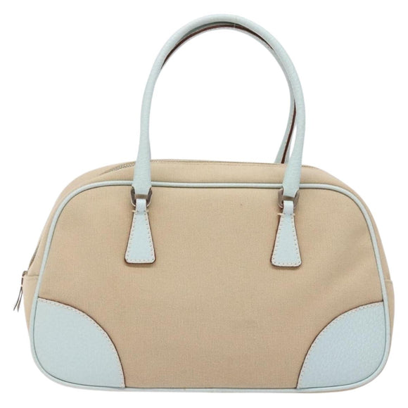 PRADA Hand Bag Canvas Beige Silver Auth yk19198