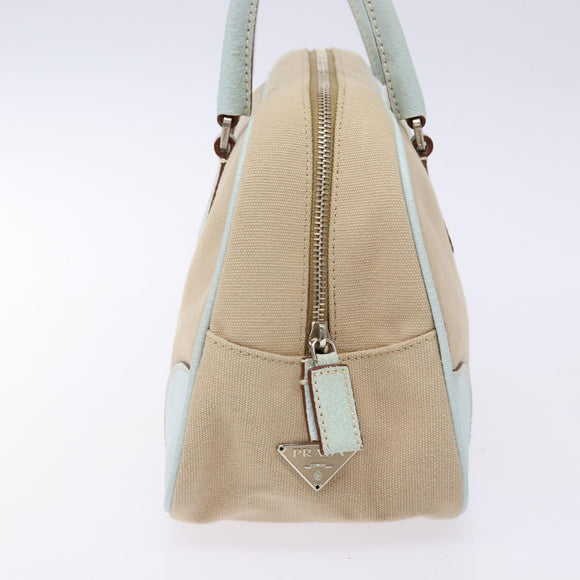 PRADA Hand Bag Canvas Beige Silver Auth yk19198