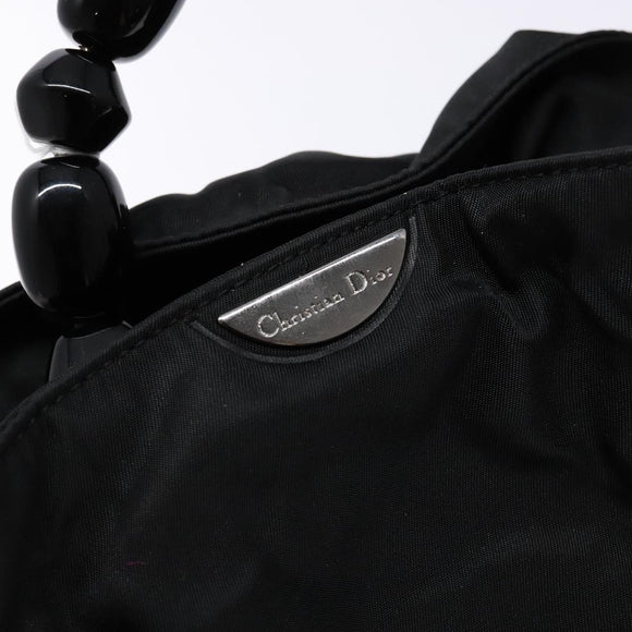 Christian Dior Maris Pearl Hand Bag Nylon Black Silver Auth yk19215