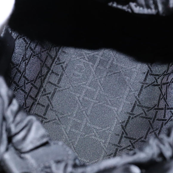 Christian Dior Maris Pearl Hand Bag Nylon Black Silver Auth yk19215