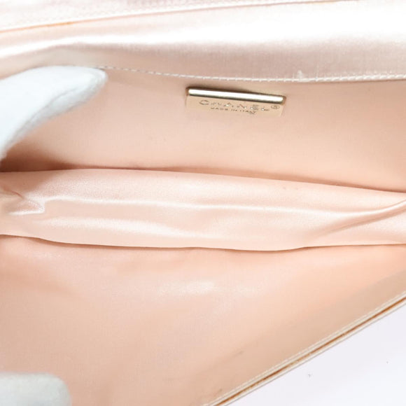 CHANEL Chain Stone Camelia Shoulder Bag Satin Pink CC Auth yk19253