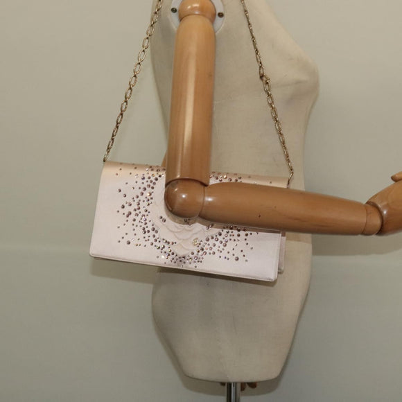 CHANEL Chain Stone Camelia Shoulder Bag Satin Pink CC Auth yk19253