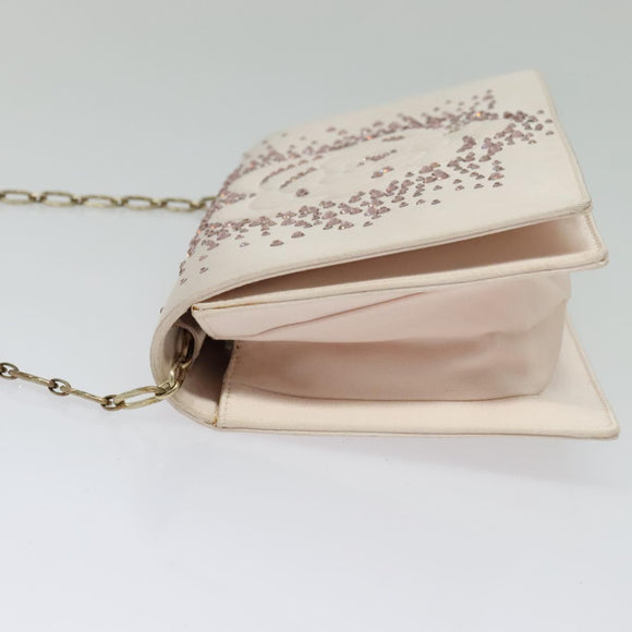 CHANEL Chain Stone Camelia Shoulder Bag Satin Pink CC Auth yk19253