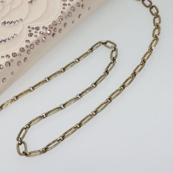 CHANEL Chain Stone Camelia Shoulder Bag Satin Pink CC Auth yk19253