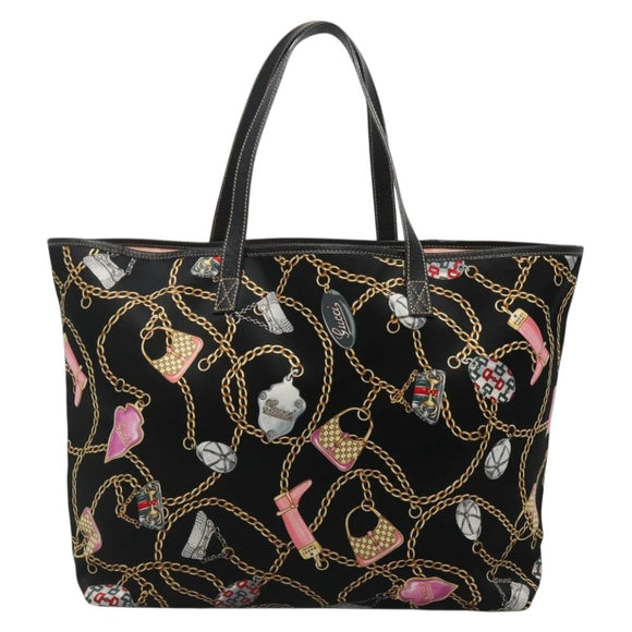 GUCCI Tote Bag Satin Outlet Black Gold 154402 Auth yk19258
