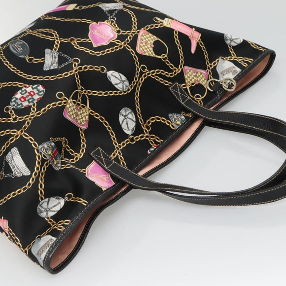 GUCCI Tote Bag Satin Outlet Black Gold 154402 Auth yk19258