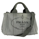 PRADA Canapa PM Hand Bag Canvas 2way Gray Silver Auth yk19274-1