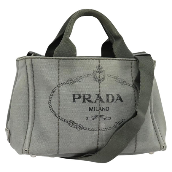 PRADA Canapa PM Hand Bag Canvas 2way Gray Silver Auth yk19274