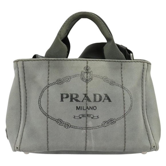 PRADA Canapa PM Hand Bag Canvas 2way Gray Silver Auth yk19274