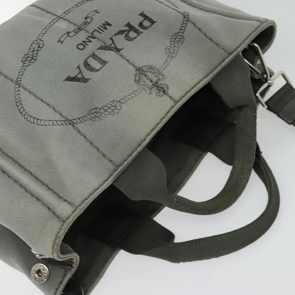 PRADA Canapa PM Hand Bag Canvas 2way Gray Silver Auth yk19274