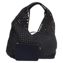 LOEWE Anagram Punching Shoulder Bag Leather Navy Metallic Silver Auth yk19288-1