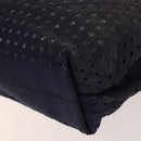 LOEWE Anagram Punching Shoulder Bag Leather Navy Metallic Silver Auth yk19288-15