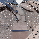 LOEWE Anagram Punching Shoulder Bag Leather Navy Metallic Silver Auth yk19288-17