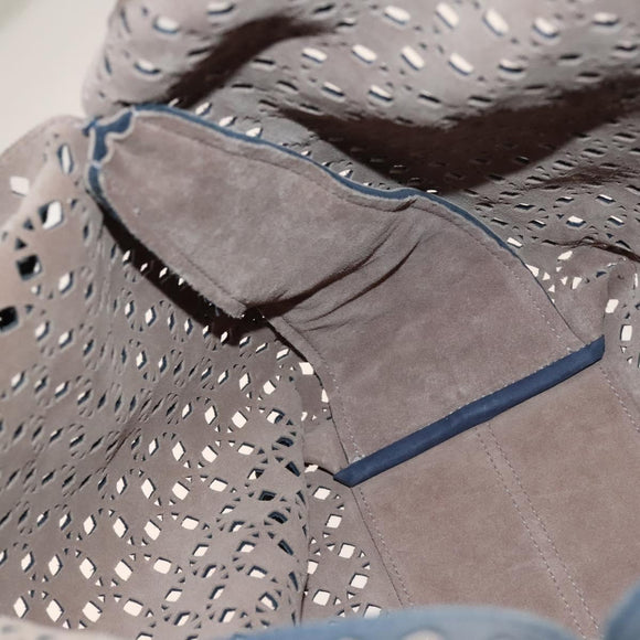 LOEWE Anagram Punching Shoulder Bag Leather Navy Metallic Silver Auth yk19288