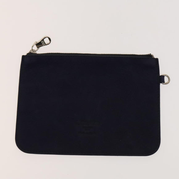 LOEWE Anagram Punching Shoulder Bag Leather Navy Metallic Silver Auth yk19288