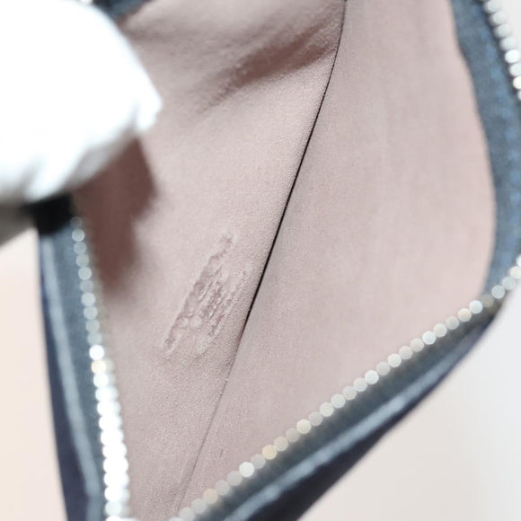 LOEWE Anagram Punching Shoulder Bag Leather Navy Metallic Silver Auth yk19288