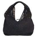 LOEWE Anagram Punching Shoulder Bag Leather Navy Metallic Silver Auth yk19288-13